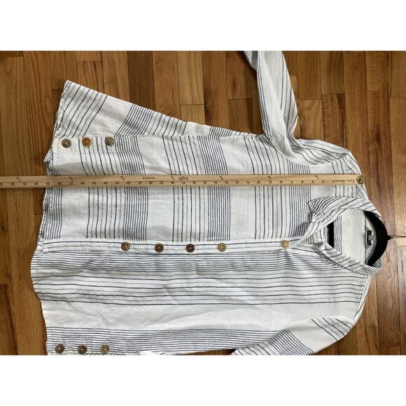 John Mark Stripe Linen Roll Tab Collared Button Down Lagenlook Shirt Blouse Med - Picture 9 of 10
